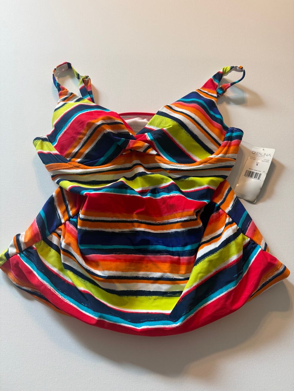 Catalina Vibrant Rainbow Stripe Tankini Swim Top Size S NWT